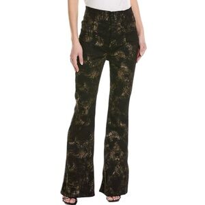 We The Free Black Tie Mitalic Paisley Black & Gold Jayde High Rise Flare Jeans